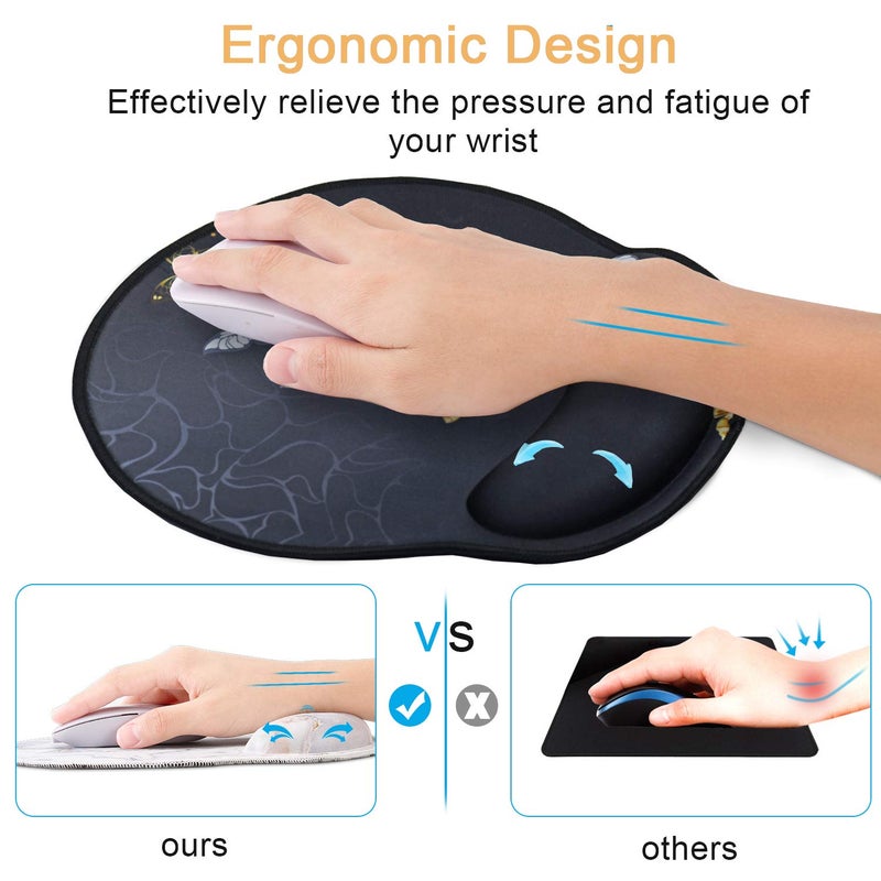 iVeze Mouse Pads with Wrist Support,Ergonomic Mouse Pad for Men Women,Wrist Rest Mouse Pad for Laptop Computers,Non Slip Memory Foam Mousepad Stitched Edges,Home Working Office Gaming,Gold Butterfly - Image 5